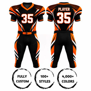Uniforme de football américain personnalisé sublimé, maillot à col en V pour homme, pantalon noir, orange, blanc, respirant, ajusté, manches courtes - Product Image 3
