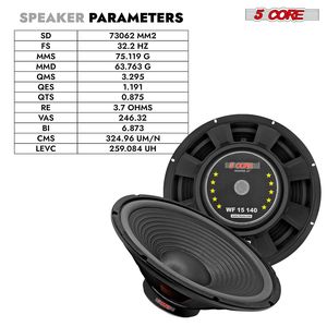 15 Inch PA DJ Audio <b>Subwoofer</b> Speaker Pair 450W Max <b>8</b> <b>Ohm</b> Deep Bass Replacement Component Pro Audio Use Model WF 15 140 8OHM - Product Image 6