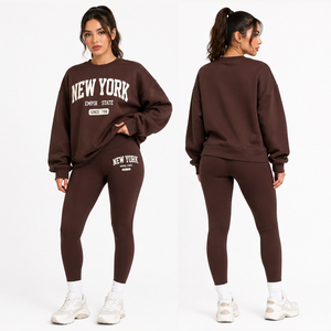 Ensemble de survêtement décontracté pour femme avec imprimé New York, comprenant un sweat-shirt oversize à col rond et un legging taille haute, idéal pour le fitness et la détente - Product Image 5