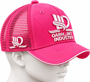 OARH_INT INDUSTRY MC-1281 หมวกแก๊ปตาข่าย 5 แผง สีชมพู โพลีเอสเตอร์/คอตตอน โลโก้ยางนูนด้านหน้า ลำลอง ใส่ได้ทั้งชายและหญิง ปรับขนาดได้ - Product Image 4