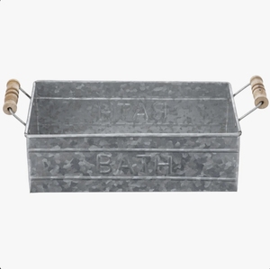 Panier de rangement en métal galvanisé en gros avec poignées en bois, organiseur de salle de bain rustique, bac de rangement pour la restauration - Product Image 3