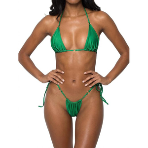 Ensemble de bikini bandeau sans bretelles froncé push-up avec coussinets en silicone intégrés, bas taille haute et bretelles halter amovibles - Product Image 3
