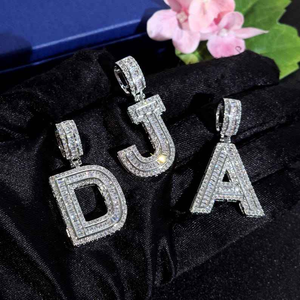 925 <b>Silver</b> Custom <b>Initial</b> Letter Pendant Iced Out Baguette Moissanite Diamond Hip Hop <b>Necklace</b> Charm Personalized Gift - Product Image 3