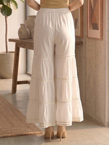 Sharara de Algodón Cambray Blanco, Ropa Étnica Formal, Cómoda para Uso Diario, Moda Tradicional, Estampado Floral de Verano, Ecológica - Product Image 4