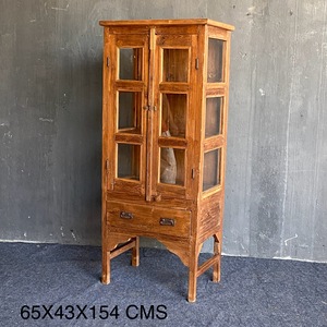 ตู้โชว์ไม้เนื้อแข็งคุณภาพดีพร้อมบานกระจกและลิ้นชักเก็บของ สำหรับงานศิลปะโบราณจากเทือกเขาหิมาลัย - Product Image 1