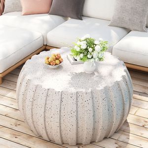 Tavolino da Caffè Moderno Bianco da 90 cm, Design in Cemento MgO Resistente, Compatibile per Interni ed Esterni, Arredo Patio Impermeabile - Product Image 3