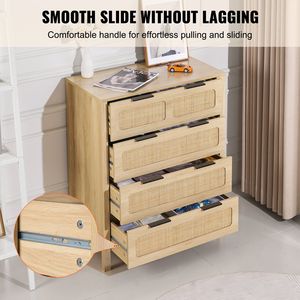 ตู้ลิ้นชักหวายสไตล์โบโฮ 4 ชั้น ตู้เก็บของหวายธรรมชาติพร้อมพื้นที่จัดเก็บกว้างขวางสำหรับห้องนอนและห้องนั่งเล่น - Product Image 6