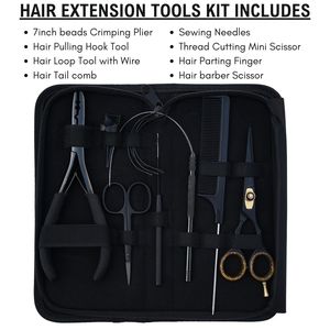 Hair Extension Tools Kit Barber Scissor Parting Finger Scissor <b>Needle</b> Tail Comb Loop Wire Hook Tool 7inch Beads Crimping Plier - Product Image 5