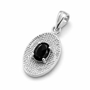 Pendentif ovale tendance en onyx noir en argent sterling 925, bijoux naturels plaqués rhodium, style minimaliste pour mariage, vente en gros - Product Image 3
