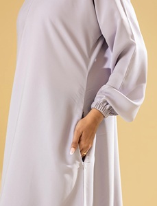 Ensemble Abaya Quotidien pour Femmes Musulmanes, Couleur Lavande, Style Saoudien Uni, Manches Longues Élastiques, Longueur au Sol, Coupe Droite, Modeste, Couverture Complète - Product Image 6