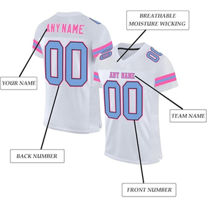 Maillot de football américain personnalisé pour femme, blanc et bleu, col en V, manches courtes, respirant, en maille polyester, uniforme avec n'importe quel nom et numéro - Product Image 6