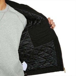 Men's Black Canvas <b>Racer</b> <b>Jacket</b> Turn-down Collar Zipper Closure Workwear Style Autumn Regular Fit Solid Color Cotton Lining - Product Image 6
