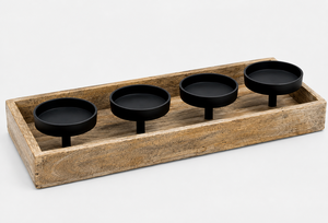Portavelas Rectangular de Madera con 4 Portavelas Negros, Decoración para el Hogar - Product Image 3