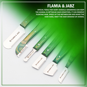 FLAMIA & JABZ ชุดหวีสแตนเลสสำหรับสุนัข 6 ชิ้น พร้อมด้ามไม้ ชุดมีดตัดขนสำหรับสัตว์เลี้ยง สำหรับการหวีและจัดแต่งทรงสัตว์เลี้ยง สีเขียว - Product Image 5