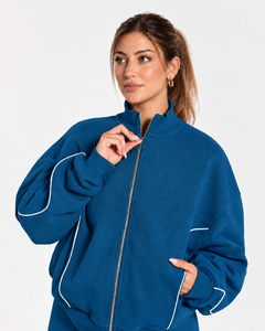 Wholesale <b>Women</b> Contrastline Zip <b>Jacket</b> Tracksuit Set Casual Two Piece Outfit Relaxed Fit Wide Leg Pants Matching Clothing - Product Image 3