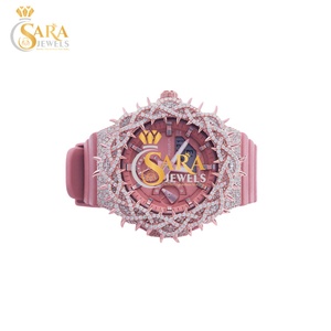 Montre à quartz antique luxueuse avec bracelet en cuir, lunette incrustée de diamants Moissanite, affichage analogique, style de mode luxueux - Product Image 3