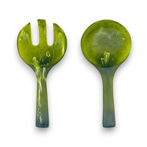 Ensemble élégant de cuillère et de fourchette à salade à long manche vert olive, vaisselle de cuisine décorative faite à la main pour la salle à manger - Product Image 3
