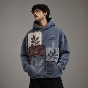 เสื้อสเวตเชิ้ตผ้าฝ้ายพรีเมียมแบบสวมหัว สไตล์ลำลอง ลุคทำสีซีดแบบวินเทจ พร้อมลายปัก ดีไซน์สำหรับผู้ชาย เสื้อฮู้ดดี้ปักลายแบบวินเทจ - Product Image 1