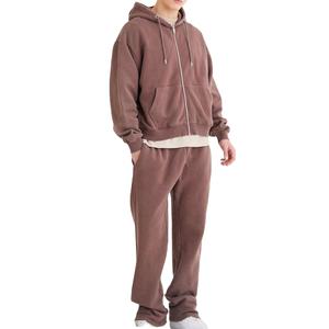 Heavyweight Unisex Sporty Hooded Drawstring 100% Cotton Breathable Eco-Friendly Customizable Sweatsuit Sets Wholesale - Product Image 1