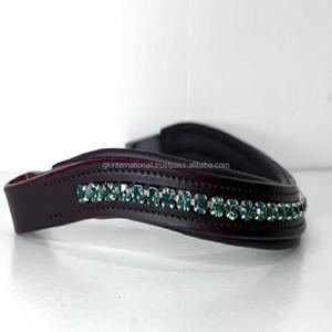 Banda de cuero para cejas de caballo, cristales acolchados, color verde oscuro, hecho a mano - Product Image 6