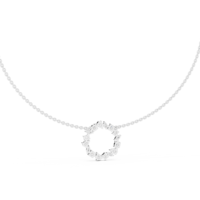 Collier pendentif élégant en or blanc 14 carats avec diamants de laboratoire, en forme de grappe ronde, et pendentif cercle en or blanc avec diamants de formes variées