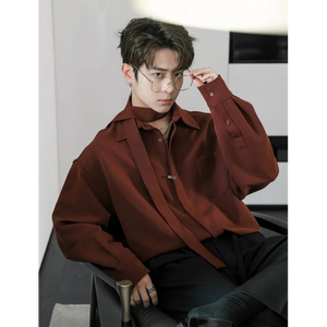 Chemise ample à col écharpe pour homme, chemise habillée ample à col noué. - Product Image 1