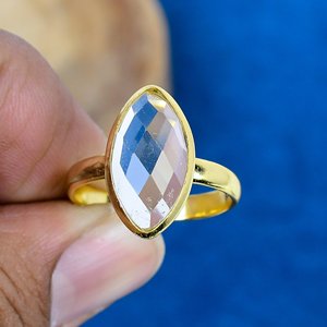 Handmade Natural <b>Crystal</b> Marquise Shape Gemstone <b>Ring</b> 18k Gold Micron 925 Sterling Silver - Product Image 2