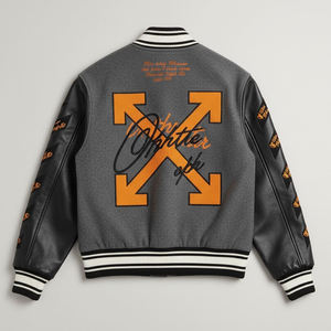 Blouson universitaire personnalisé de haute qualité 2026 avec broderie, manches en cuir et tissu, idéal pour l'hiver et le streetwear - Product Image 2
