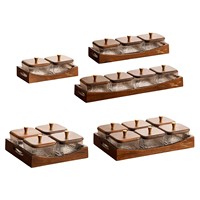 Trendy Kerst gedroogd fruit serveerschaal set 2-schaal gehamerd glazen kruidenrek met houten basis voor feestelijke diners
