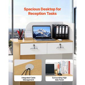 Mostrador de Recepción Moderno para Oficina, Rectangular de 31.5 Pulgadas con Luz LED Frontal, Mesa de Recepción con 2 Cajones y Enchufe - Product Image 5