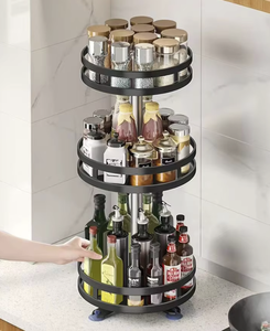 OEM/ODM 3 Tier <b>Rotating</b> <b>Spice</b> <b>Rack</b> Black Metal Kitchen Seasoning Organizer Countertop Storage Holder - Product Image 2