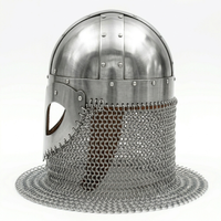 Casco Vikingo Medieval Hecho a Mano de Acero Suave con Avental de Malla, Armadura de Guerrero Nórdico Usable para Cosplay de Halloween