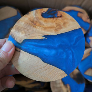 Posavasos de Madera y Resina Verde en Oferta, Resina Epoxi, 100 mm de Diámetro, 10 mm de Grosor, Reutilizables, Modernos, con Logotipo Personalizado, Alta Calidad, para Bodas - Product Image 1