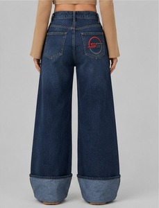 Pantalon en jean pour femme, taille haute, multi-poches, coupe ample, style streetwear décontracté, jambe large - Product Image 4