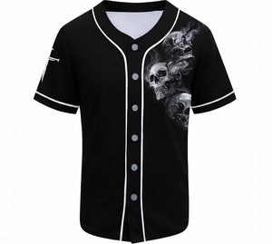 เสื้อเบสบอลสีดำ Orha International ลายหัวกะโหลก แบบยูนิเซ็กซ์ แขนสั้น ติดกระดุมด้านหน้า ระบายอากาศได้ดี เป็นมิตรกับสิ่งแวดล้อม แห้งเร็ว คอวี - Product Image 1