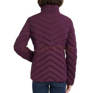 Women's <b>Purple</b> Quilted Jacket With Hood Full Sleeve Zipper Closure Solid Color Winter Wear - Product Image 2