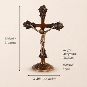SHUBHAM Brass Cross <b>Statue</b> Die Casting Engraving <b>Religious</b> Figurine Tabletop Home Decor 11 Inches Polished Antique Brass Finish - Product Image 3