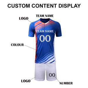 Maillot de football pour homme bleu, rouge et blanc, imprimé par transfert thermique, manches courtes, évacuation de l'humidité, coupe classique, ensemble de vêtements de sport pour adulte - Product Image 2