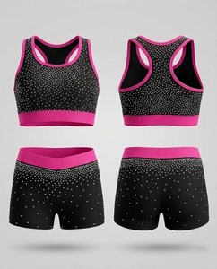 Conjunto de ropa de práctica de porristas con pedrería color verde azulado para niñas jóvenes - Product Image 4