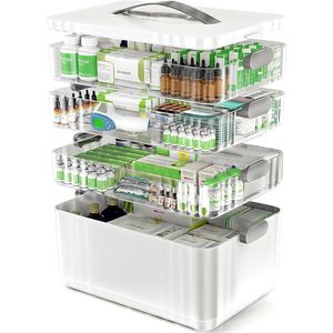 Organizador de Medicamentos Portátil de 4 Niveles con Asa de Plástico, Botiquín de Primeros Auxilios Vacío, Caja Médica Multiusos para Almacenamiento de Pastillas - Product Image 1