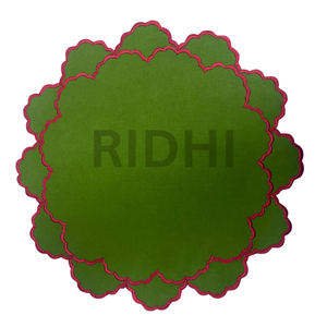 100% Linen Green <b>Placemats</b> with Pink Embroidery <b>Round</b> Table <b>Placemat</b> Reusable Table Mats Bulk for Hotels, Weddings & Home Events - Product Image 4