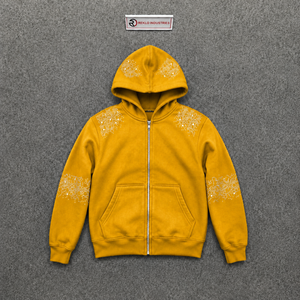 เสื้อฮู้ดดี้ผู้ชายสีทอง มีซิป กระเป๋าหน้า ใส่สบายๆ สำหรับฤดูใบไม้ร่วง ทรงปกติ ผ้าฝ้ายเฟรนช์เทอร์รี่ ประดับคริสตัล ซิปหน้า เหมาะสำหรับใส่ในฤดูใบไม้ร่วง - Product Image 5