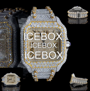 Montre-bracelet carrée pour homme en acier inoxydable et moissanite, cadran en verre, bracelet serti de moissanite, fermoir, résistance à l'eau 10 bars - Product Image 1