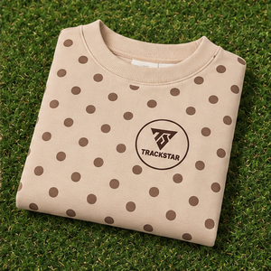 Women's Beige <b>Crewneck</b> Sweatshirt with Taupe Brown Allover Polka Dots Long Sleeve Custom Logo - Product Image 5
