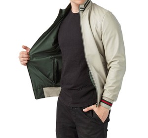 2025 Design à la mode hommes mode col montant veste en cuir meilleure vente matériel de toile personnalisée avec Logo avant - Product Image 2