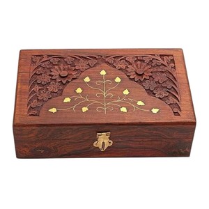 Handcrafted Walnut Wood Jewelry Box with Brass Marquetry Inlay - Wholesale - Product Image 1