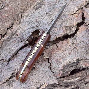 Hand Forged Damascus Steel <b>Folding</b> Blade <b>Knife</b> Rosewood Handle Leather Sheath Pocket EDC Hunting Camping <b>Knife</b> - Product Image 3