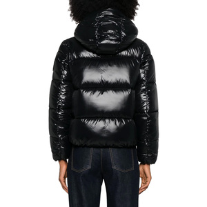 Women's <b>Black</b> Quilted Puffer Jacket With <b>Pillow</b> Collar Full Sleeve Zipper Closure Winter Coat Regular Length Solid Color - Product Image 2