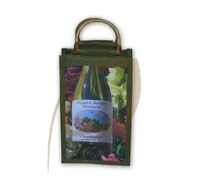 Full Color Custom Printing burlap bamboo rattan handle beach wine tote bag single double bottle jute wine bag with printed logo