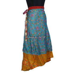 Falda Larga Mágica de Seda Tipo Sari, Pareo Sarong de 2 Capas Reversible, Faldas Largas de Seda Mágica, Falda Larga de Seda India, Falda Vintage - Product Image 5